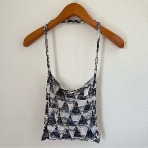 Free People Blue and White Geometric Patterned Small Tote Bag